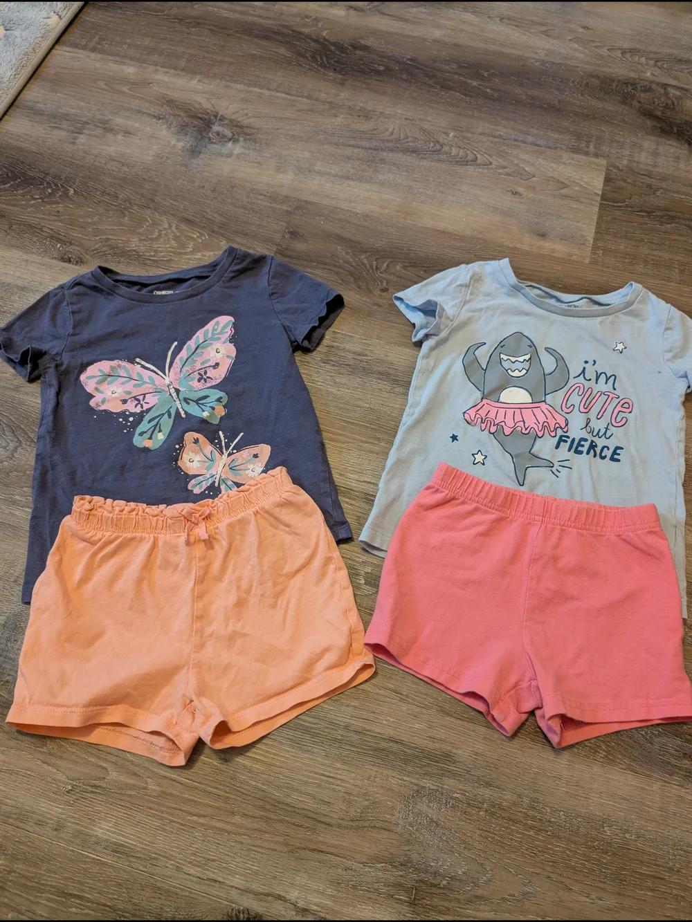 Girls Peach and Pink Elastic-Waist Shorts With Coordinated Tops